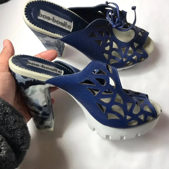 Monaco Azul bon.Bonite high wedge shoes Sz 37 - Picture 1 of 7